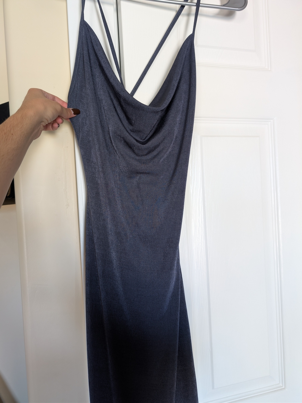 Windsor Cowl Neck Slip Dress - Charcoal Blue/Gray